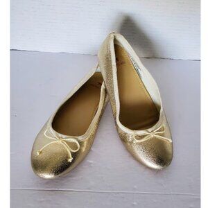 Crewcuts J.Crew Girls Gold Metallic Ballet Flats Bow Shoes Sz 2 Balletcore